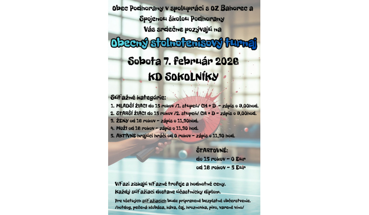 Pozvánka na Obecný stolnotenisový turnaj